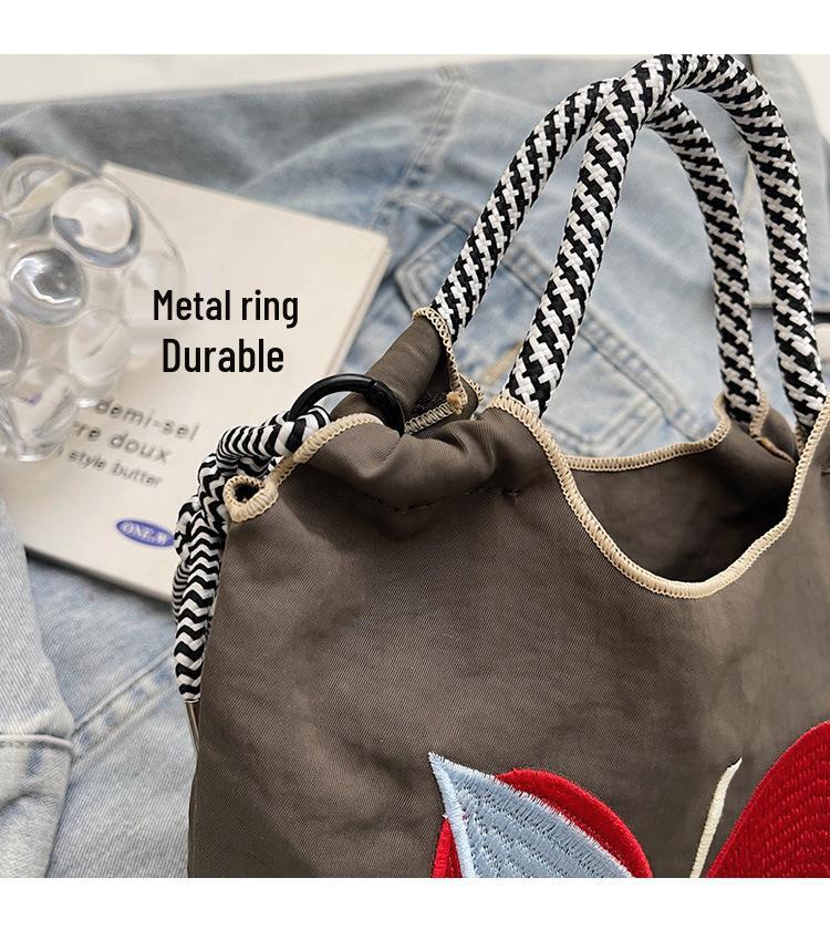 Spring/Summer 2025 Women's Canvas Crossbody Phone Bag with Apple Embroidery