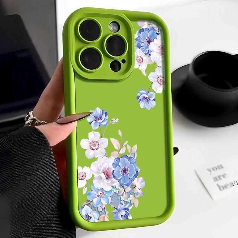 Prosty niebieski kwiatowy nadruk odporny na wstrząsy matowy futerał na telefon TPU do iPhone'a 16 Pro 15 Pro Max 14 Plus 13 12 11 XR XS 8 7 Ochrona obiektywu miękka tylna obudowa