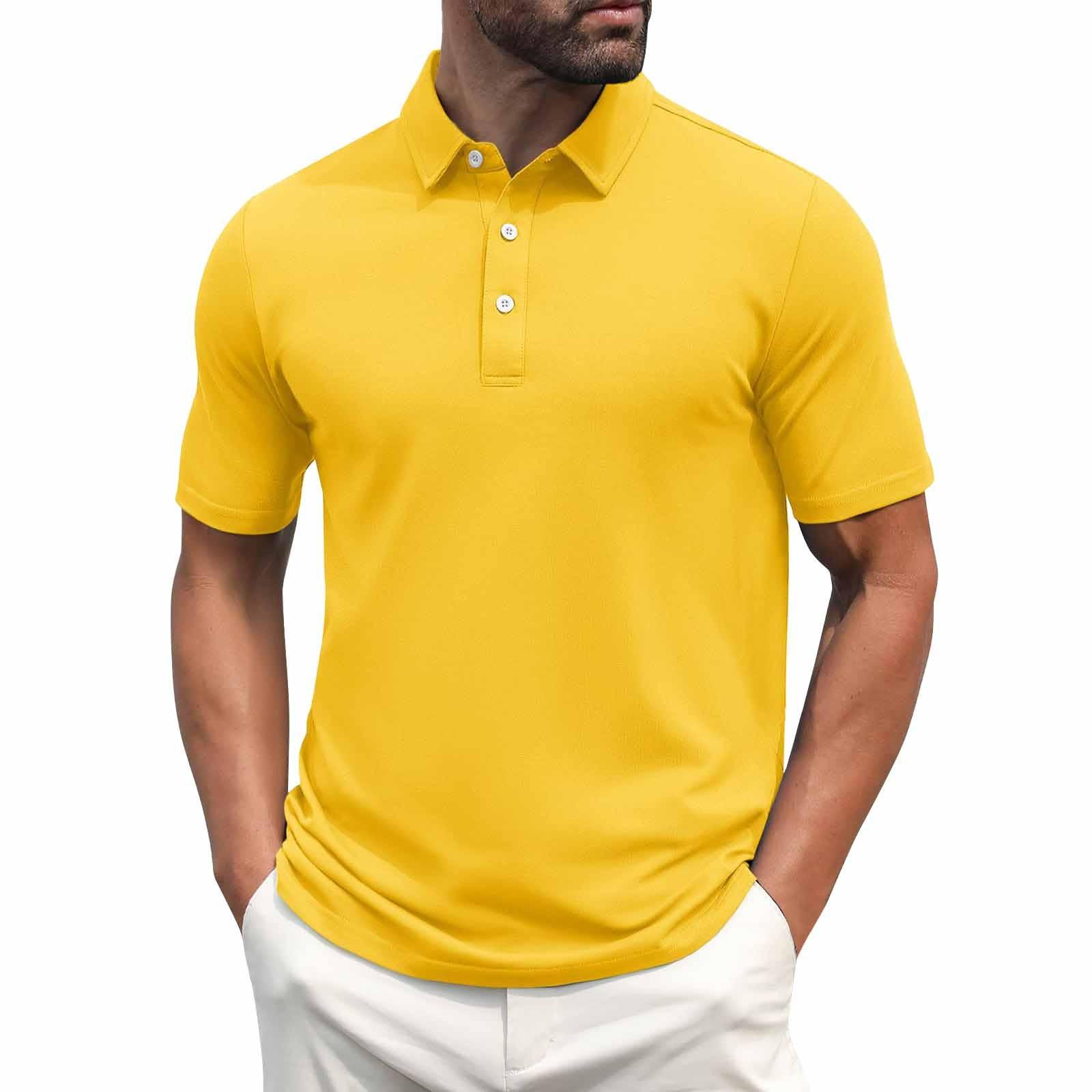 

Мужская однотонная рубашка с коротким рукавом и пуговицами на лацканах, повседневная модная рубашка XL жёлтый