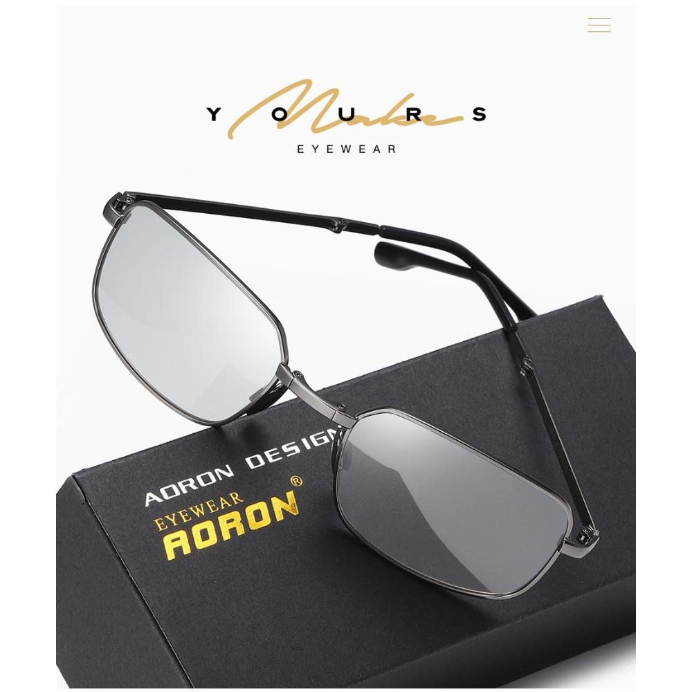 aoron Men's Metal Polarized Light Color-changing Folding Sunglasses Fashion Sunglasses Square Night Vision Glasses