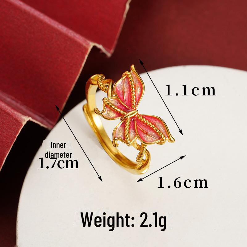 Gradient Enamel Butterfly Ring: Luxurious Sand Gold Fashion Jewelry for Women