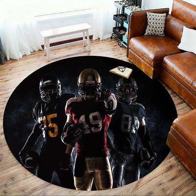 1pc Football Players Pattern Office Round Rugs, Under Chair Round Rugs for Living Room, Bedroom, Bathroom Decoration Carpet 091881