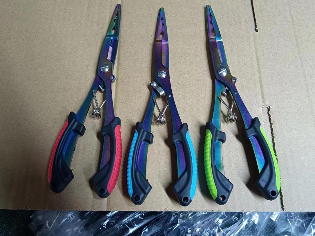 Long Nose Multifunctional Fishing Pliers: Lure, Fish Mouth Clamp, Hammer, Line Cutter, and Hook Control Tool.