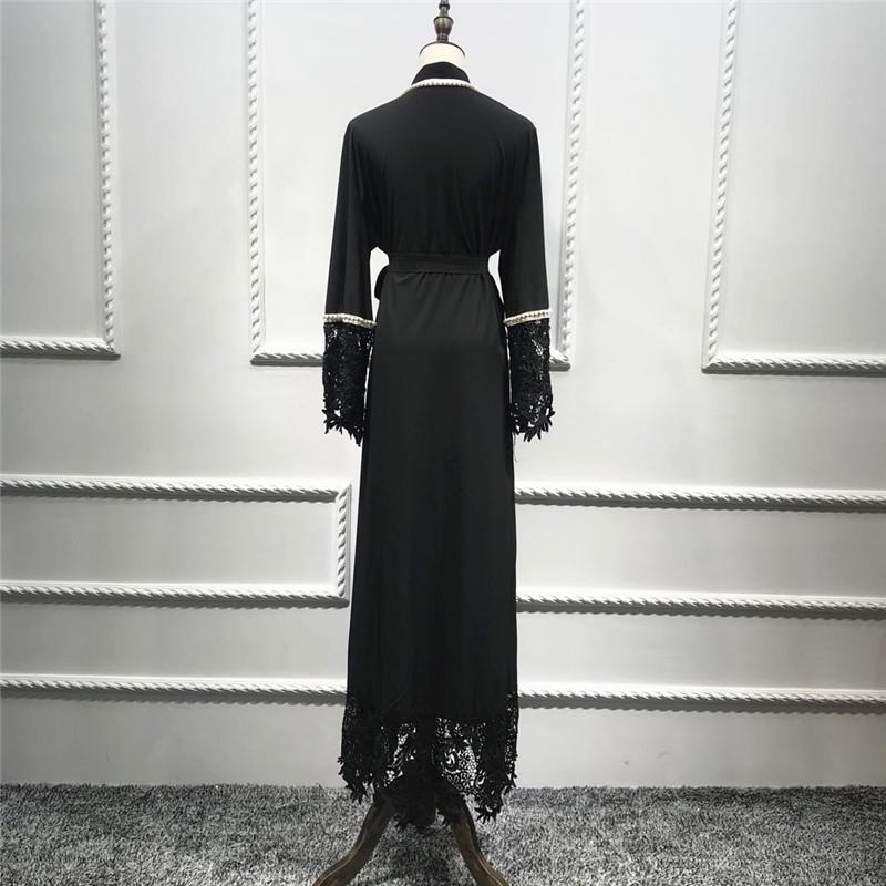 Black Lace Pearl Middle Eastern Style Long Cardigan for Women