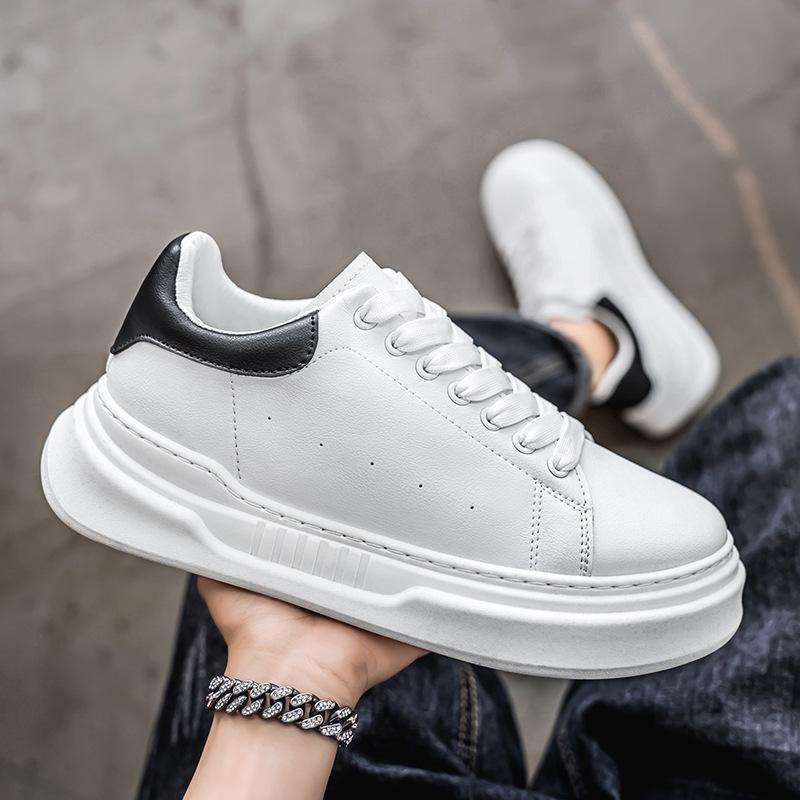 Big head wide last classic versatile spring little white shoes 2025 thick sole heightening lace-up sports men's casual shoes