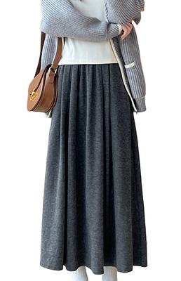 Azulte Warm Maxi Winter Solid Color with Relaxed Cold Weather Daily Size M Women's Fleece-Lined Skirt, Long, Warmth, Pockets, Wear, Commuting,