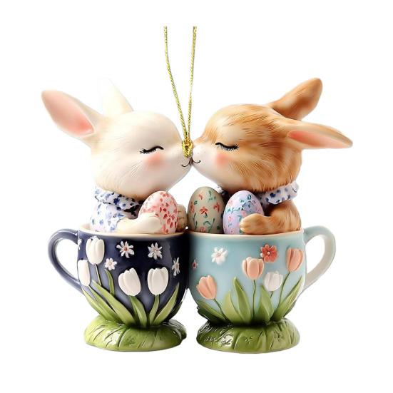 

Рождественское украшение Милый кот Зайчик Шарм для зеркала заднего вида автомобиля 2D Плоский акриловый подвесной кулон для декора окна стены рюкзака B