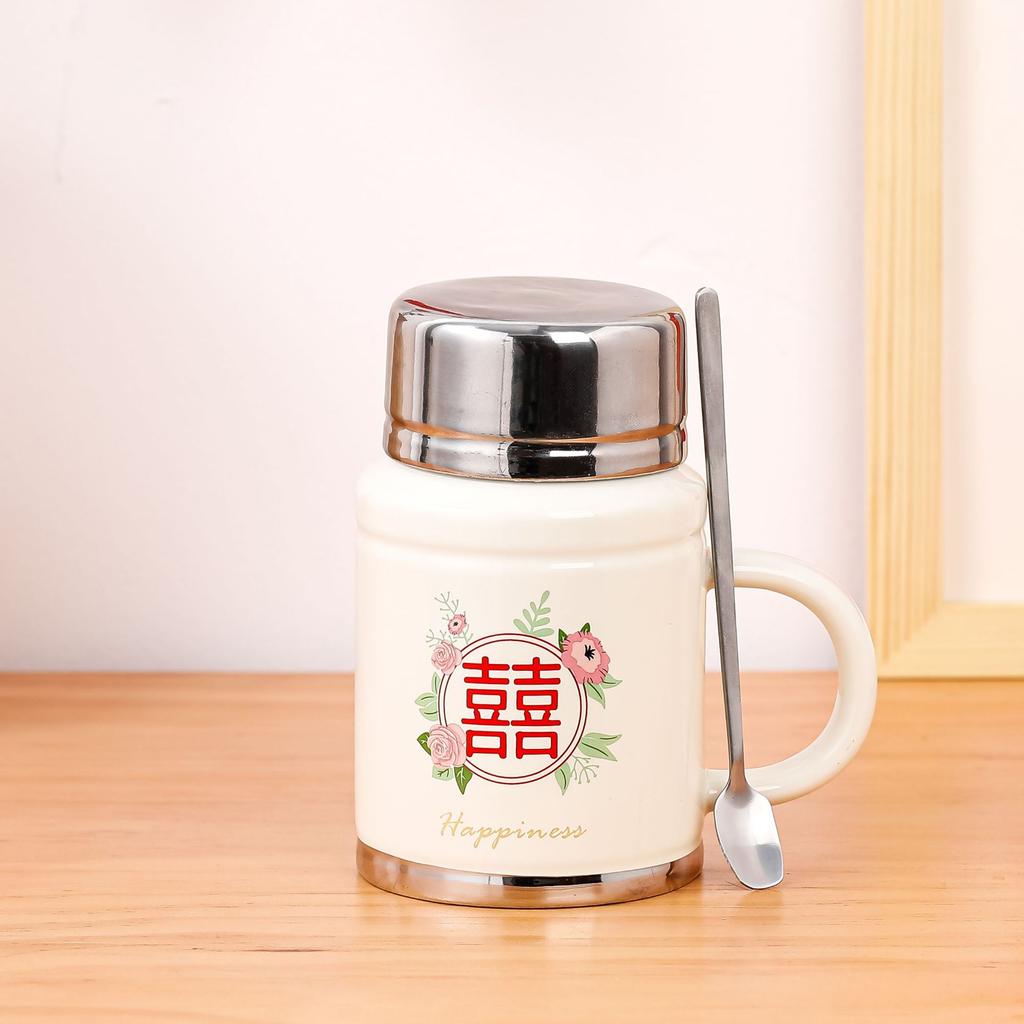 Svatební suvenýr Dárek s víčkem lžičkou Keramický hrnek Pár Pár Vysoký vzhled Nostalgický hrnek Dárková sada v krabičce Hrnek na vodu