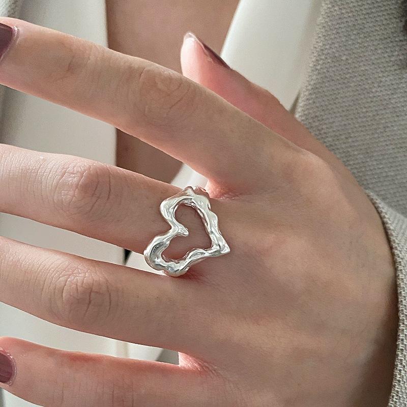 Punk Silver Color Rings for Women Men Couple Minimalist Handmade Simple Heart Ring Party Jewelry Gift Prevent Allergy