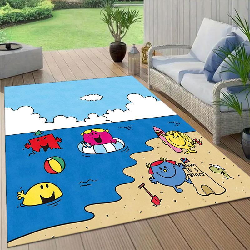 Mr. Men and Little Miss2 Flannel Pattern Square Carpet,Area Rug,Carpet Rug for Living Room Bedroom Sofa Playroom Decor,Non-slip Floor Mat
