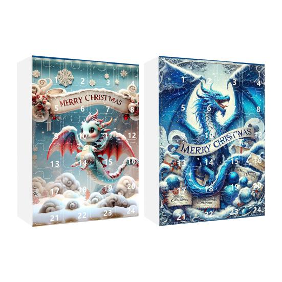Christmas Countdown Calendar 24 Acrylic Dragon Pendant Set Xmas Gift Box Indoor/Outdoor Hanging Decoration