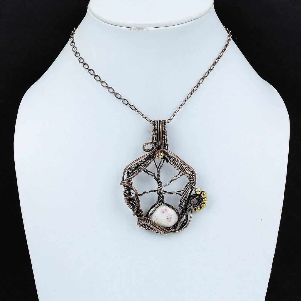 Lebensbaum Zinnober Anhänger Kupferdraht gewickelter Anhänger Handgefertigter Schmuck Zierlicher Edelsteinanhänger Kupferschmuck zum Geschenk Zinnober Schmuck