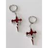 Dark Gothic Punk Flame Lava Cross Earrings - Y2K Retro Hot Girl Style