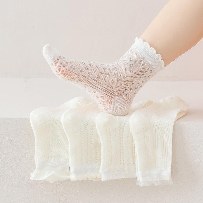 5 Pairs Girls Summer Mesh Lace Socks Thin Breathable Sweet Princess Fashion Children Socks For Age 2-12 Years Old