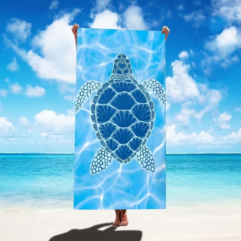 Quick-Drying Artistic Turtle Beach Blanket Blue Green Sea Life Print Microfiber Decorative Throw for Beach Picnic Versatile