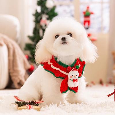 Dog Collar Christmas Snowman Knitted Cat Bib Scarf Handmade Knitted Holiday Dress Up Clothing Saliva Towel