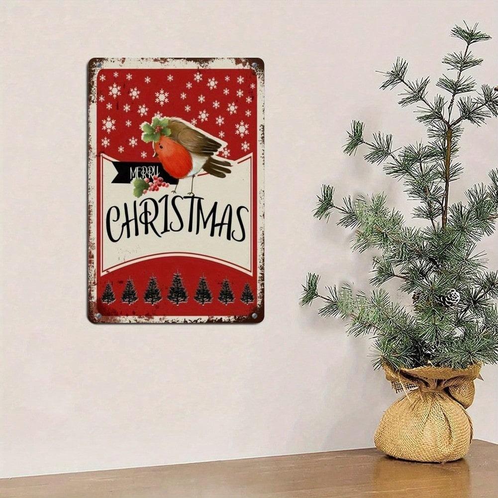 Vintage Tin Sign Snowman Christmas Wall Art Metal Decoration Gift
