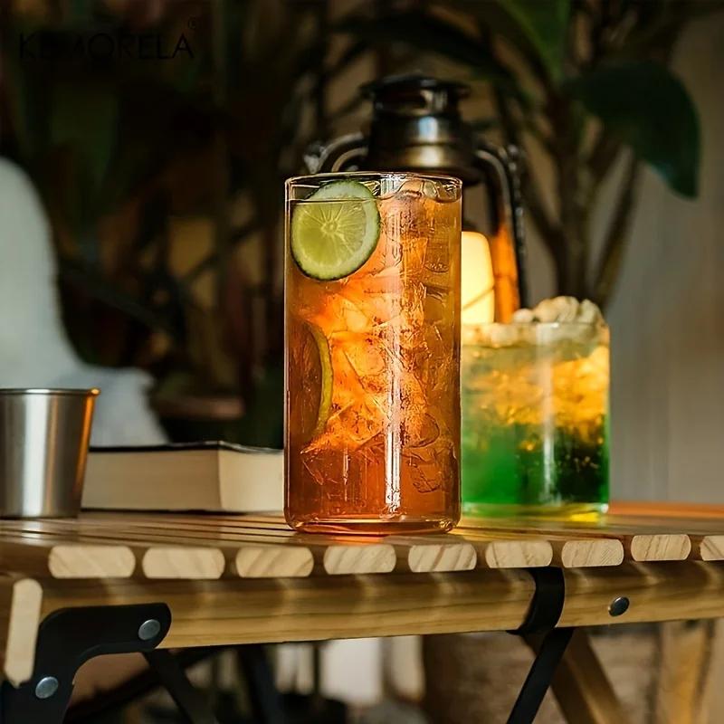 1KS Kreativní tenké sklenice Highball Čtvercové sklo Průhledné Sklo na studené nápoje Velkoobjemové Sklenice na ledovou kávu Mléčný čaj Červené víno Pivo