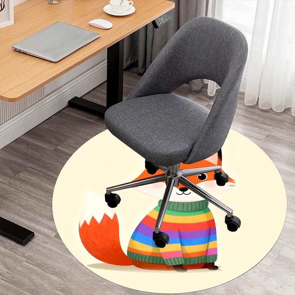 

1pc fox rainbow sweater Round Chair mat Area Rug - Non-Slip, Floor Mat for Office, Bedroom, and Indoor Decor -Gift c1125003 80cm by 80cm