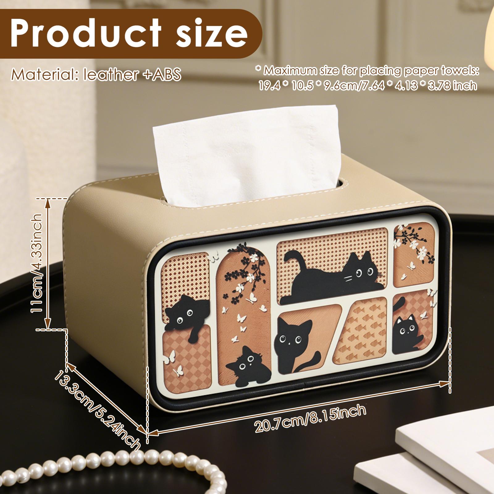Tissue Box Cover Cat Themed Rectangular Paper Tissue Holder PU Leather Waterproof Paper Tissue Dispenser for Office Home Car