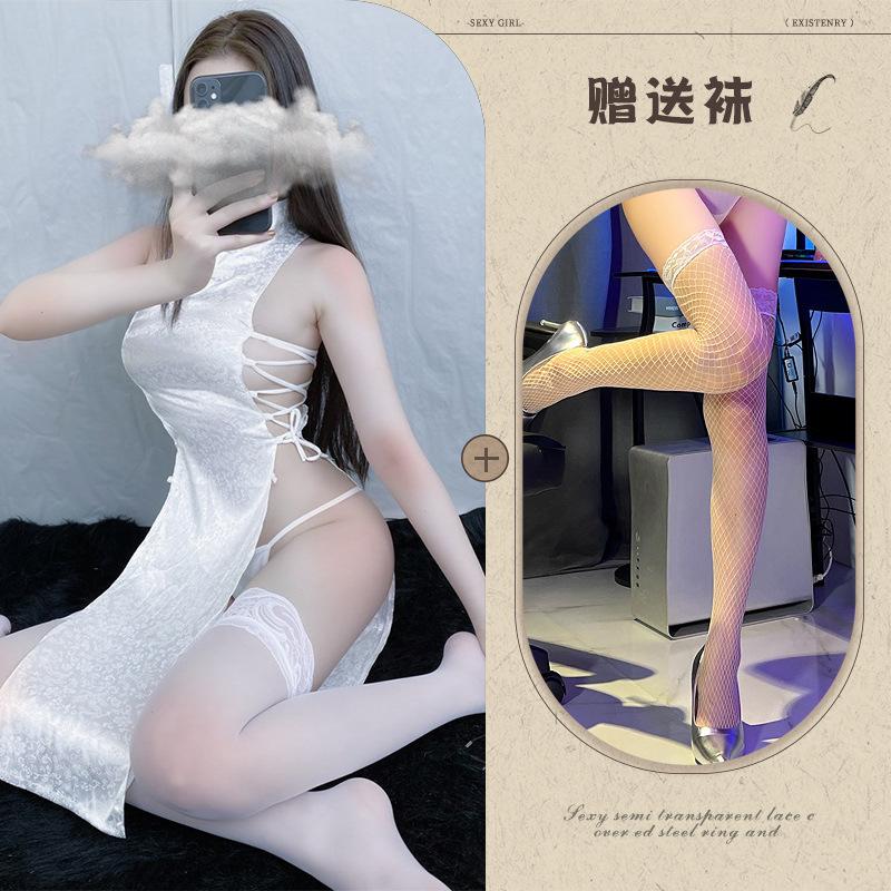 Sexy sleeping lingerie, strap split nightclub uniform, seductive small-breasted retro cheongsam set