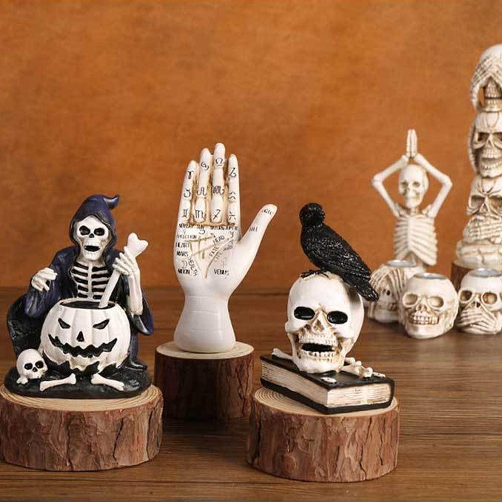 Resin Mini Skeleton Figurines Realistic Artificial Skull Model  Halloween Decor Gifts