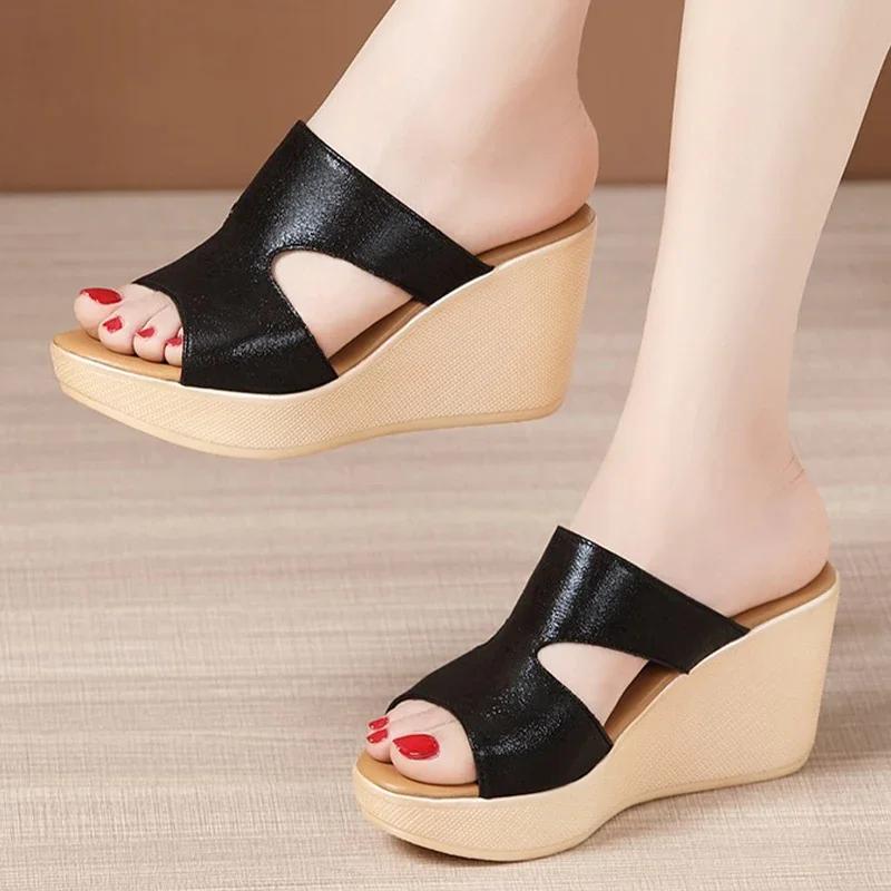 

Comemore Туфли на высоком каблуке Повседневные удобные сандалии Лето 2024 Пляжные шлепанцы для прогулок Уличные шлепанцы Женские туфли на танкетке Женские тапочки 35 чёрный