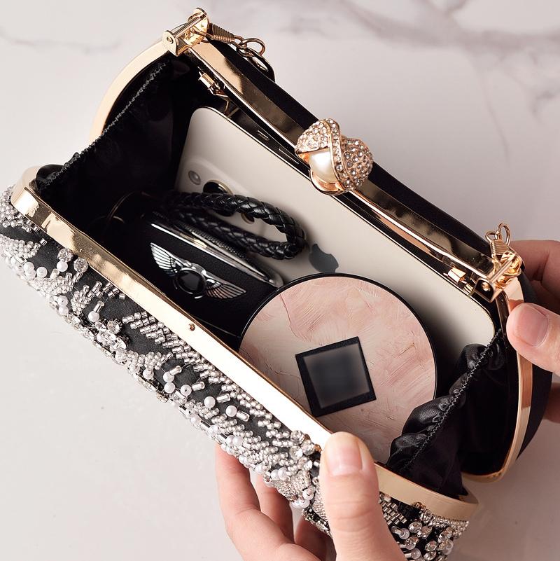 Black Handbag Beading Vintage Women's Party Bags Luxury Brands Wholesale Clutch Pearl Hasp Crossbody Bags Fashion Handmade