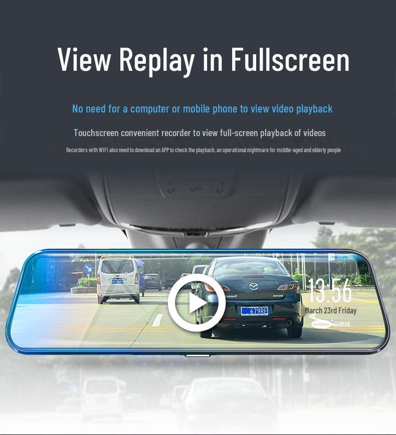 10" HD Dash Cam with Night Vision & Reversing Camera - New Streaming Media Rearview Mirror Recorder.