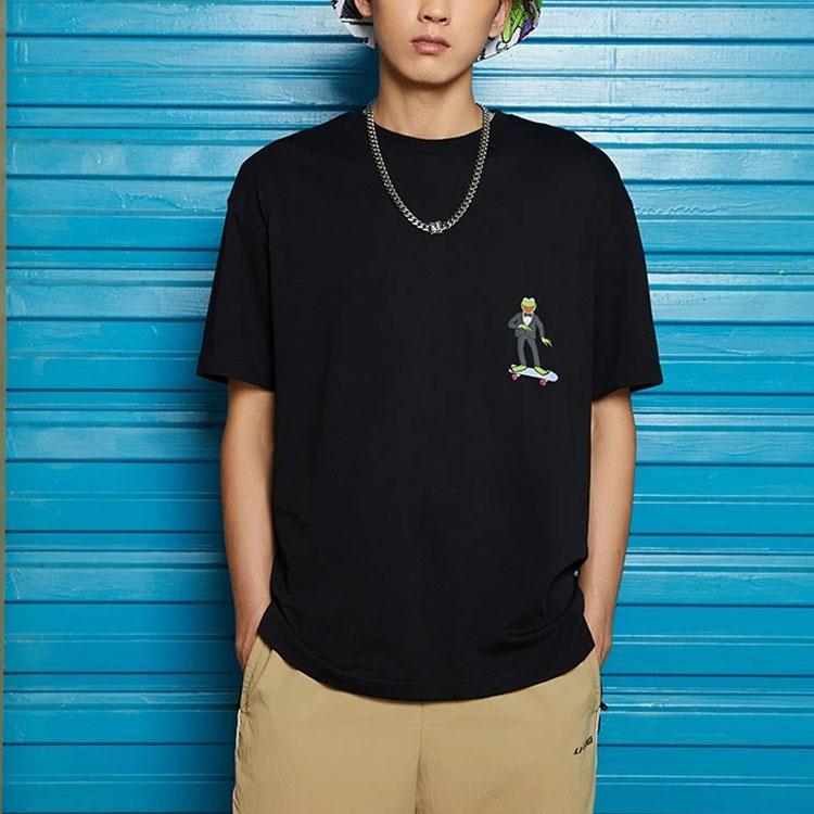 Li Ning X Disney Cartoon Print Loose Couple T-Shirt Unisex Tops Black AHSR845-2