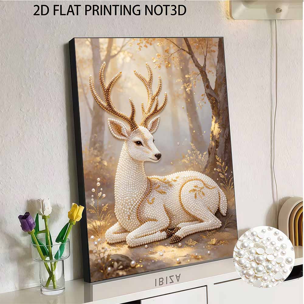 DIY Pearl Art Deer Painting Kit 5D Crystal Rhinestone Embroidery for Bedroom Living Room Wall Decoration Handmade Craft
