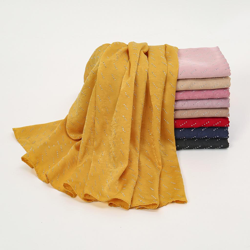 Rhinestone Velvet Satin Cotton Hijab Scarf Women Luxury Soft Plain Shawl For Women Muslim Hijabs Turban Femme Chic Ramadan