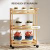 Serving Cart, 3 Tiers, Slatted Shelves, Fall Protection, Bamboo, 55 x 20 x 75 cm