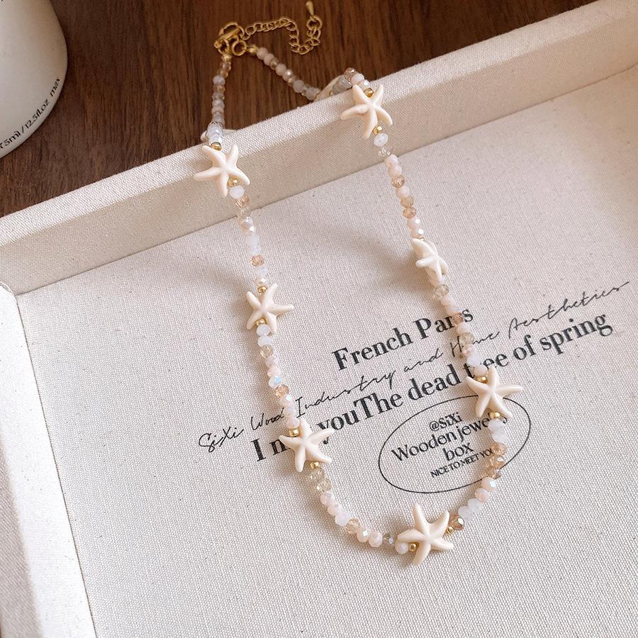 Stone Crystal Beaded Necklace Bohemian Vacation Clavicle Chain Jewelry