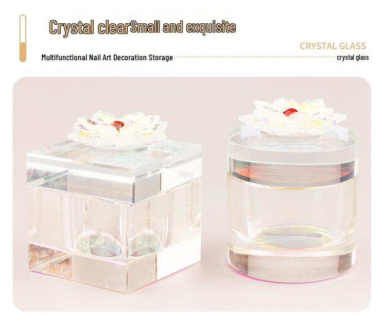 Sunflower Square Iridescent Glass Nail Art Brush Cleaning Cup with Lid