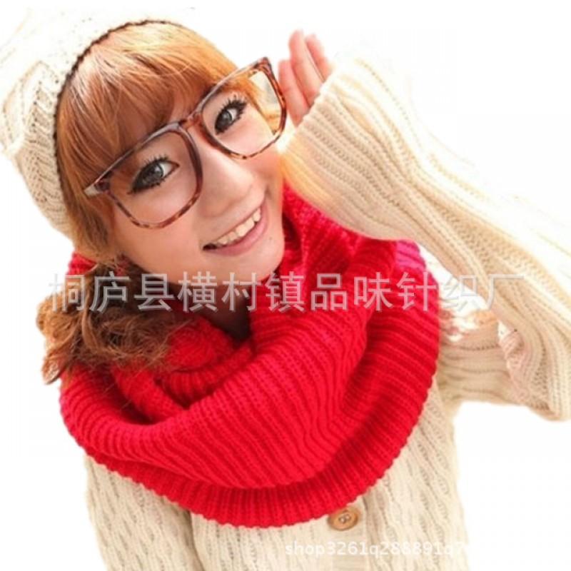 Unisex Knitted Infinity Scarf Double Loop Warm Winter Neck Warmer Cable Stitch Solid Color
