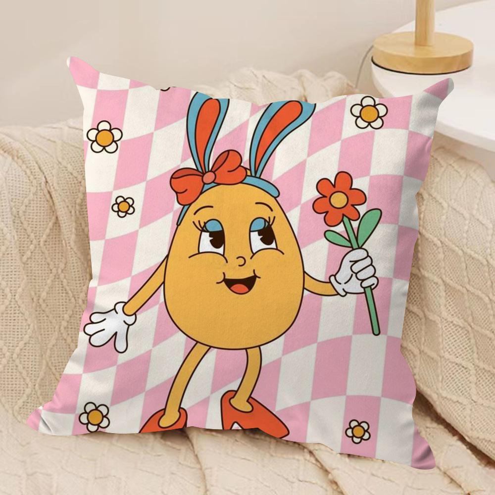 Easter Day Cushion Cover Silky Short Plush DoubleSided Printed Pillow Case for Sofa All Seasons Home Decor Gift