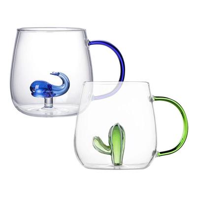 Cană din sticlă Cactuș / Balenă Mică Formă Animal și Plantă Tridimensională Cana pentru Băuturi Cafea Lapte Cana Drăguță din Sticlă Transparentă