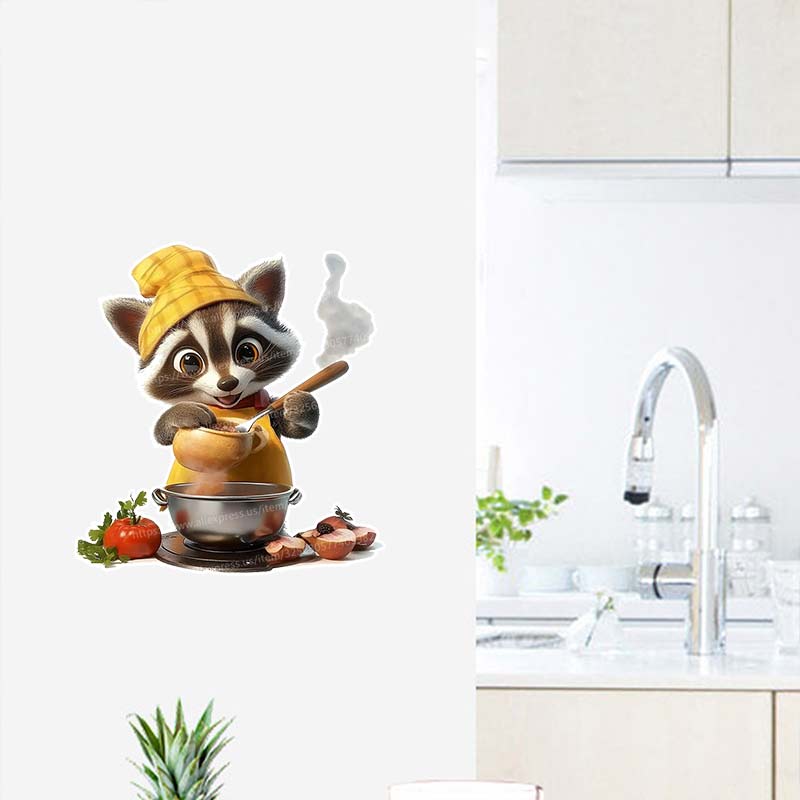 Süße Giraffe & Katze & Glückliches Nilpferd Koch Wandaufkleber - Charmantes Tier Kühlschrankaufkleber für Wohn- & Esszimmerdekor Aufkleber S481
