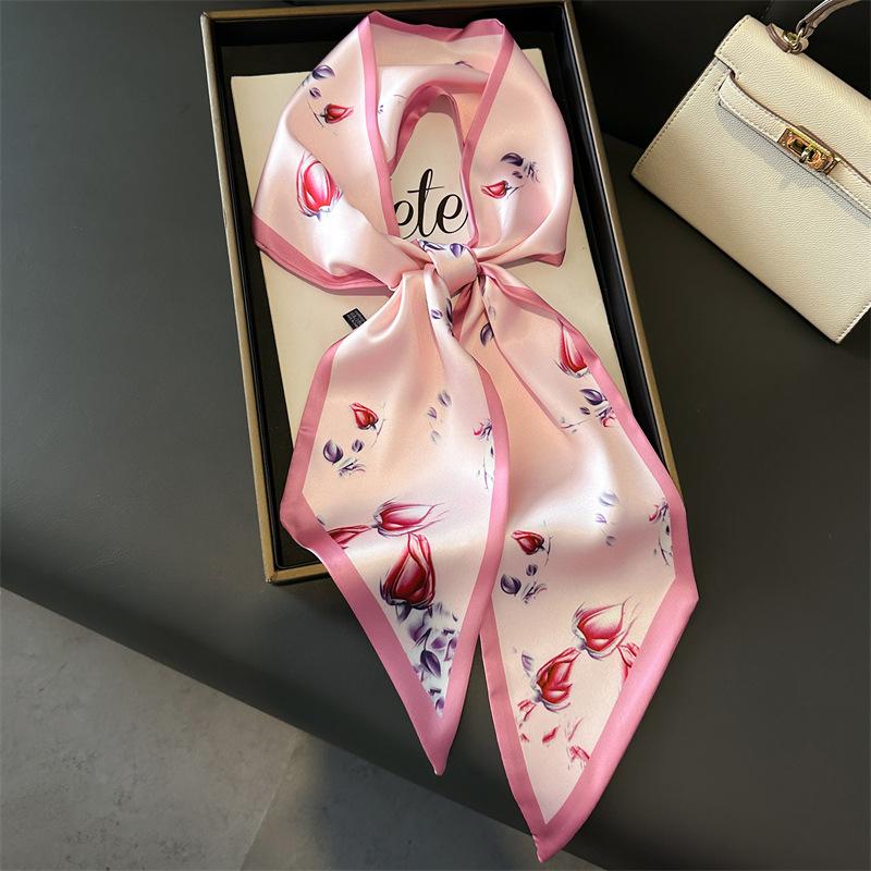 New Luxury Fashion Print Silk Scarf New Headband Neckerchief Foulard Hairband Hijab Narrow Ribbon for Women Hair Scarves