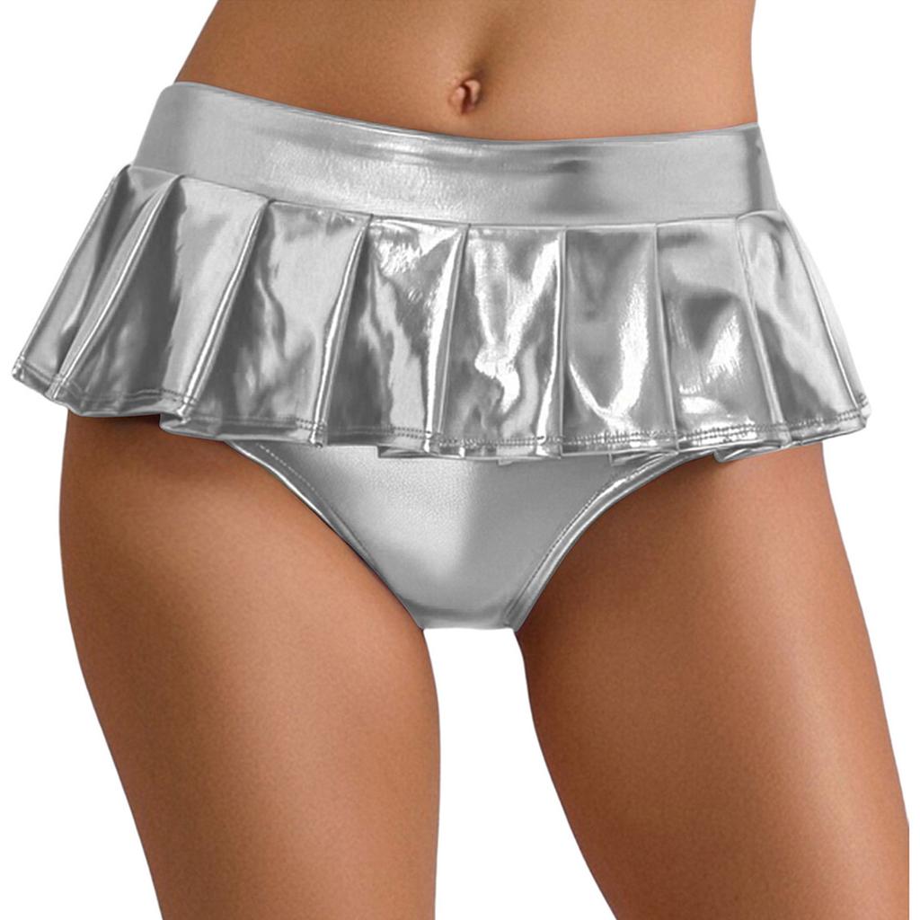 Dámské metalické lesklé mikro mini plisované culottes sukně Rave párty mikro šortky