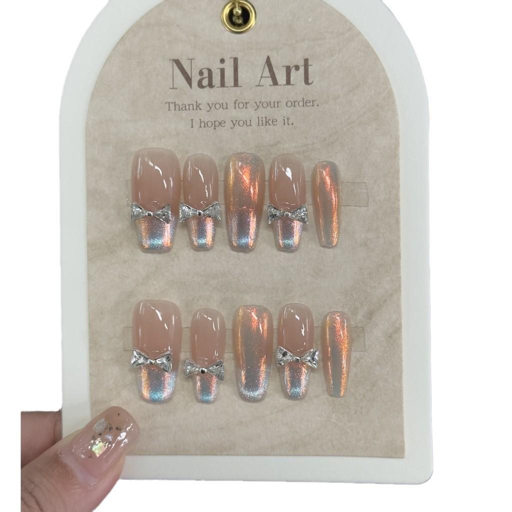 Nail Cute Stickers Bowknot Cat Eye For Ladies Midlong Style Enhancing White