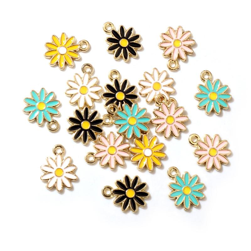 20Pcs 5Color 10x13MM Alloy Metal Drop Oil Colorblock Daisies Charm Flower Plant Pendant For DIY Bracelet Necklace Jewelry Making