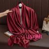 Universal in all seasons, solid-color simulated silk scarf for women, small neck decoration, versatile for women, long silk scarf, shawl for women