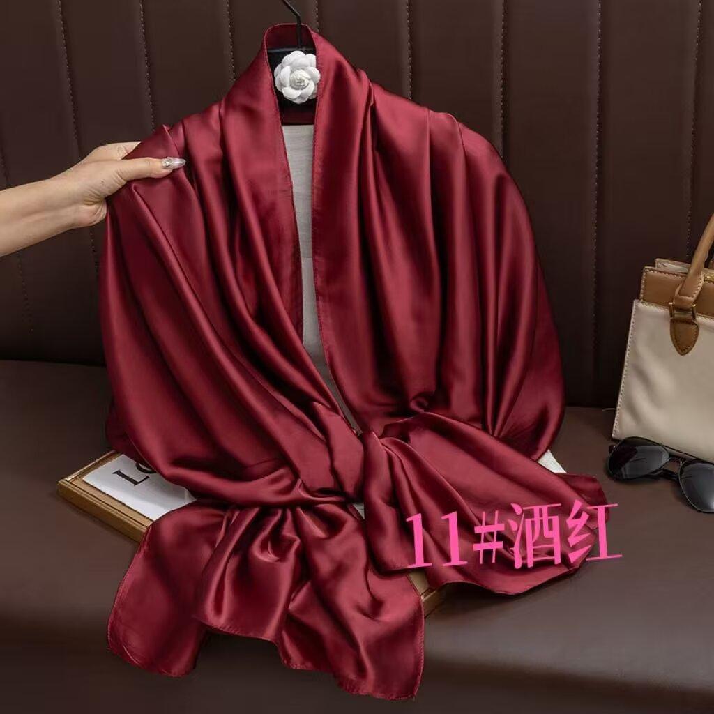 Universal in all seasons, solid-color simulated silk scarf for women, small neck decoration, versatile for women, long silk scarf, shawl for women