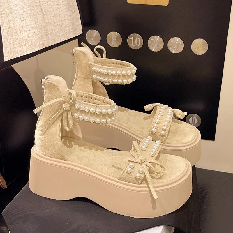 2025 new summer muffin fairy style Roman sandals women's platform heightening outer wear with skirt wedge heels high heels