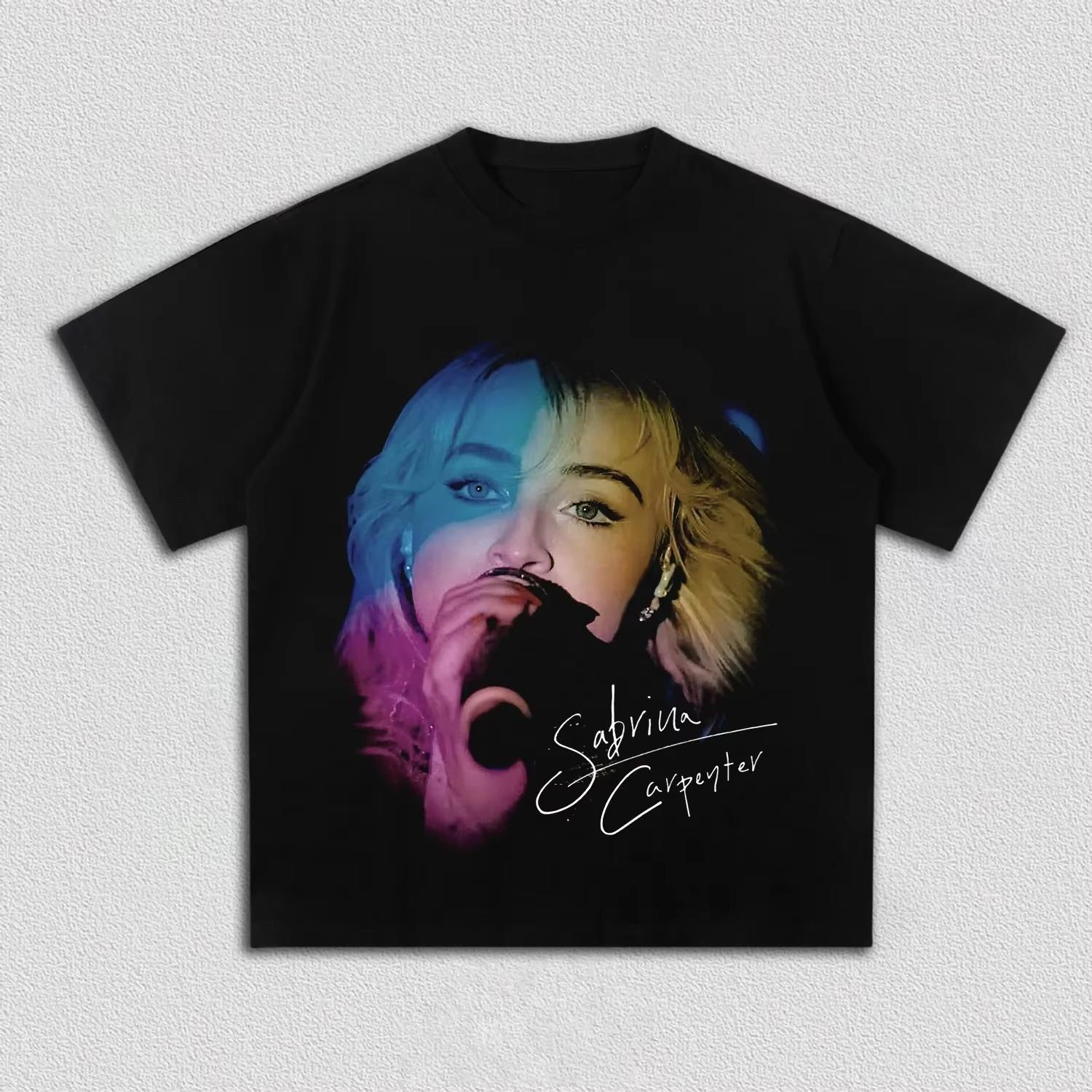 Sabrina Carpenter Neon Rainbow Graphic T-shirt, Unisex Loose Pure Cotton Tee, Pop Singer Short Women and Men T-shirt 4XL