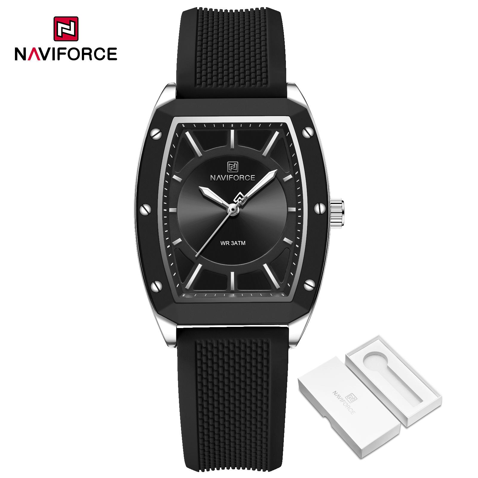 

NAVIFORCE Watch for Women Square Elegant Waterproof Luminous Watches Quartz Import Ladies Wristwatch Valentine Day Gifts NF5049 срібний/чорний