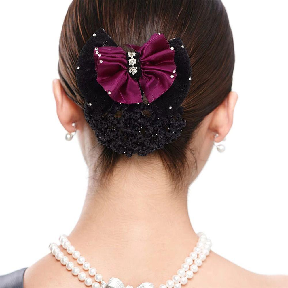 1Pcs Satin Bow Net Bun Hair Cover Barrette Net Elastic Hairnet Nurse Stewardess Bun Snood for Women