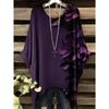 Camiseta Floral Morada Talla Grande para Mujer Dobladillo Cola de Golondrina Cuello Redondo Manga Corta Casual Verano